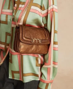 Sac Mimi Flore En Cuir Lame - Bronze