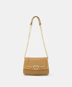Sac Mimi Flore En Cuir Lame - Caramel