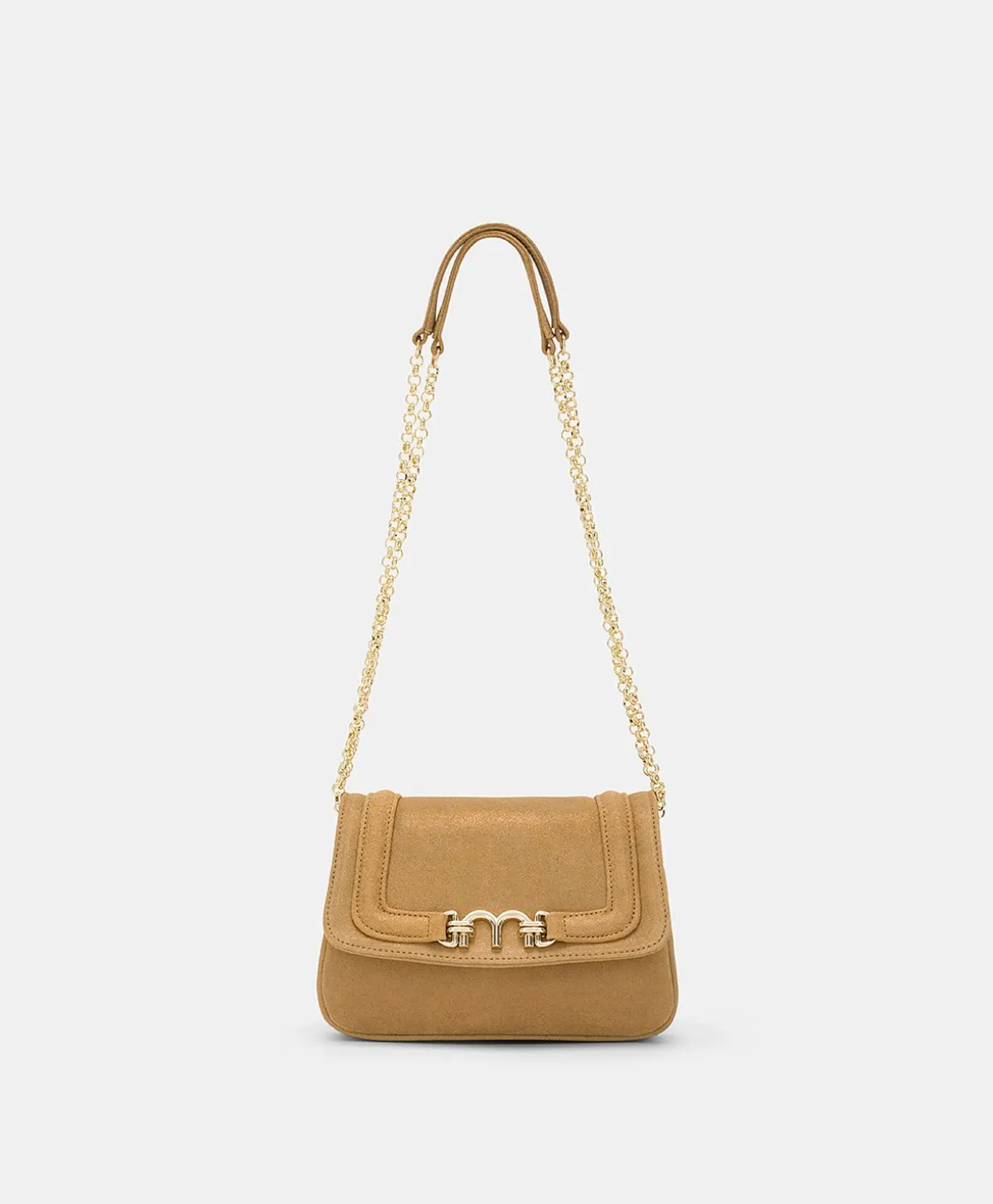 Sac Mimi Flore En Cuir Lame - Caramel