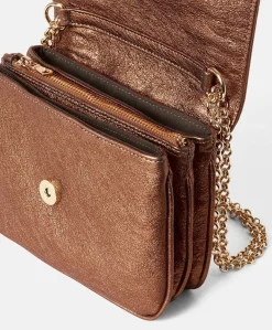 Sac Mimi Flore En Cuir Lame - Bronze
