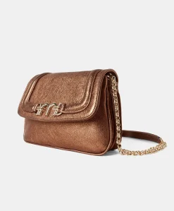 Sac Mimi Flore En Cuir Lame - Bronze