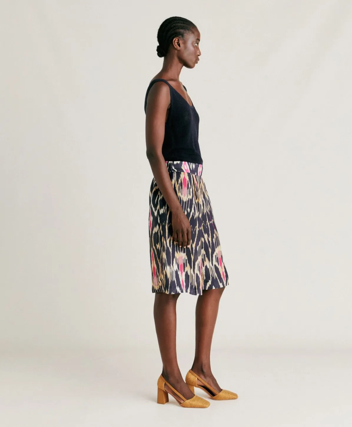 Short Nina En Lin Viscose - Bleu Multicolore