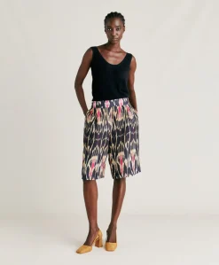 Short Nina En Lin Viscose - Bleu Multicolore