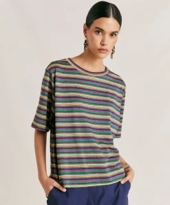 Thirt Iora En Jersey Lurex Raye - Vert Multicolore