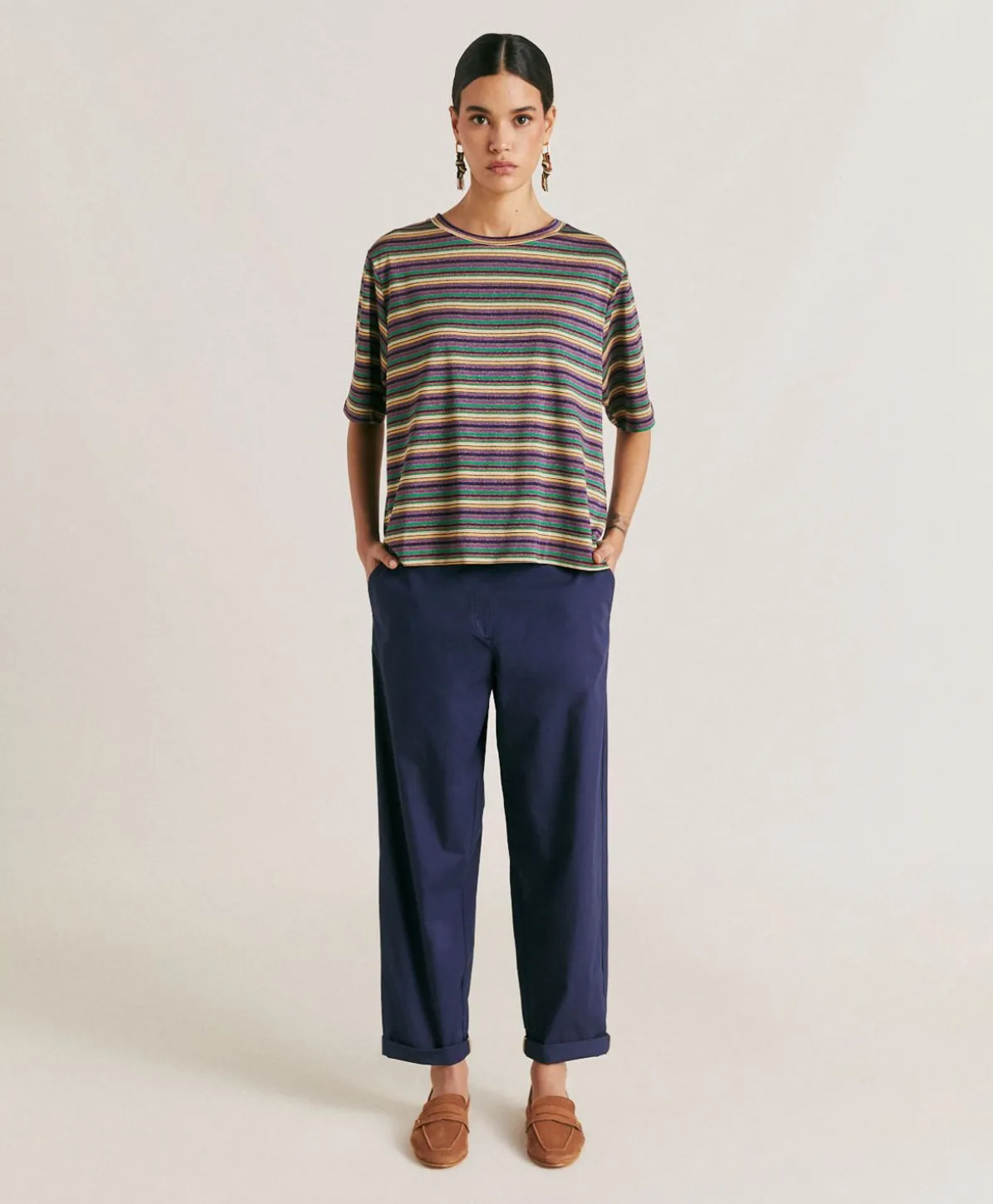 Thirt Iora En Jersey Lurex Raye - Vert Multicolore