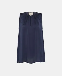Top Cris En Soie Unie - Bleu Nuit
