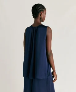 Top Cris En Soie Unie - Bleu Nuit