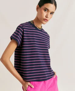 T-Shirt En Jersey Raye Lottie - Fuchsia/Bleu