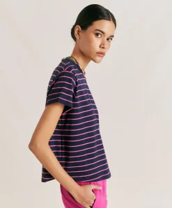 T-Shirt En Jersey Raye Lottie - Fuchsia/Bleu