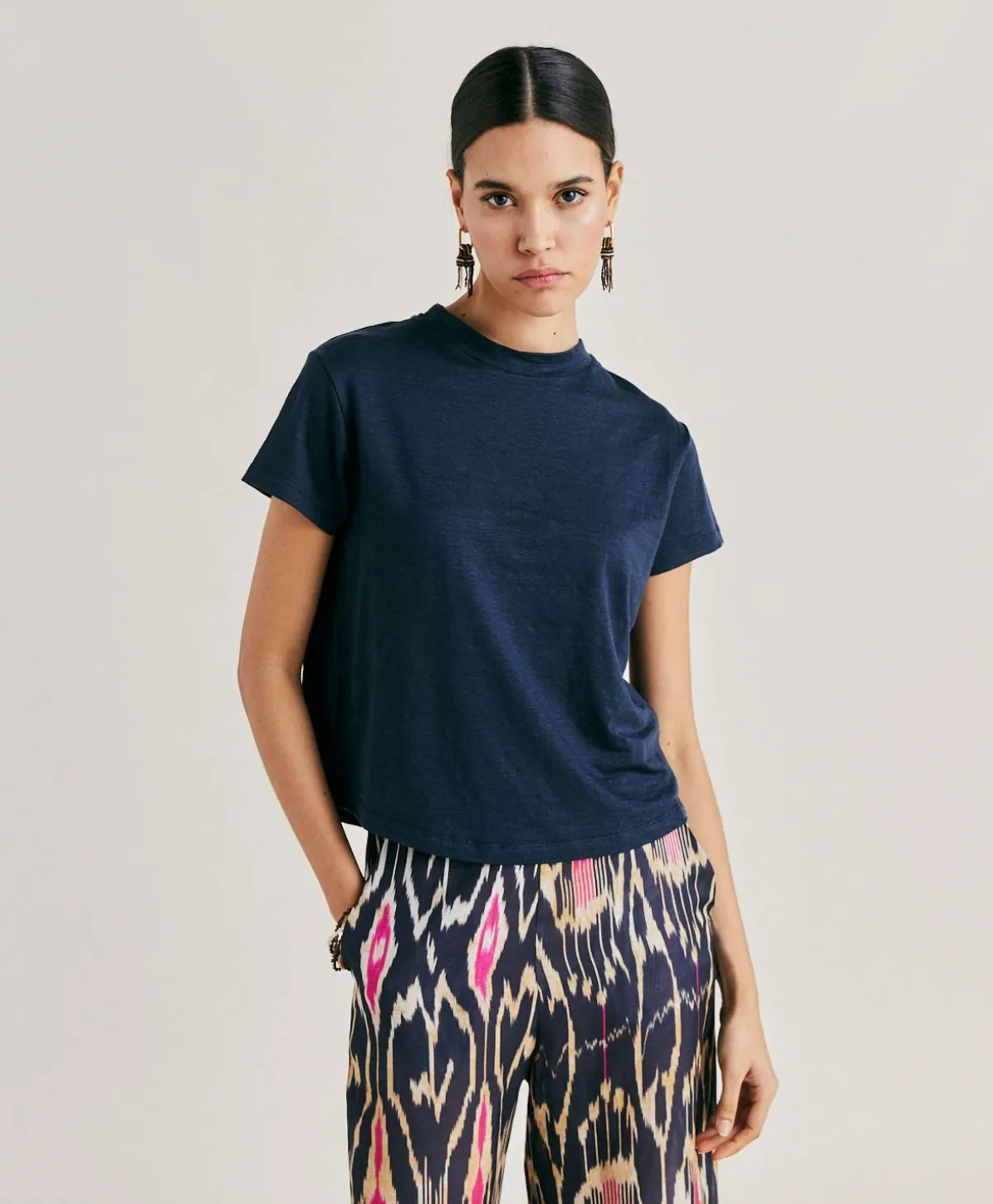 Tshirt Jersey En Lin Lottie - Bleu Nuit