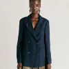 Veste Clair En Viscose De Lin Elegante - Bleu Nuit