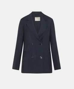 Veste Clair En Viscose De Lin Elegante - Bleu Nuit