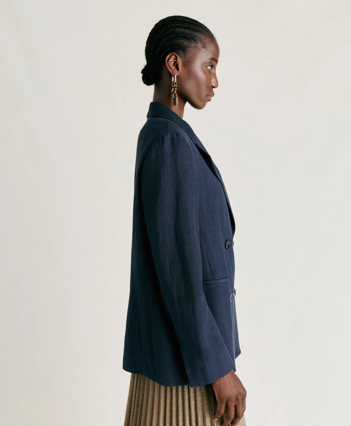 Veste Clair En Viscose De Lin Elegante - Bleu Nuit