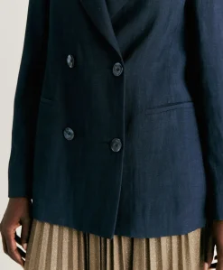 Veste Clair En Viscose De Lin Elegante - Bleu Nuit