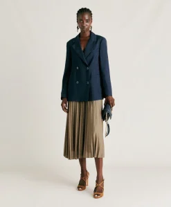 Veste Clair En Viscose De Lin Elegante - Bleu Nuit