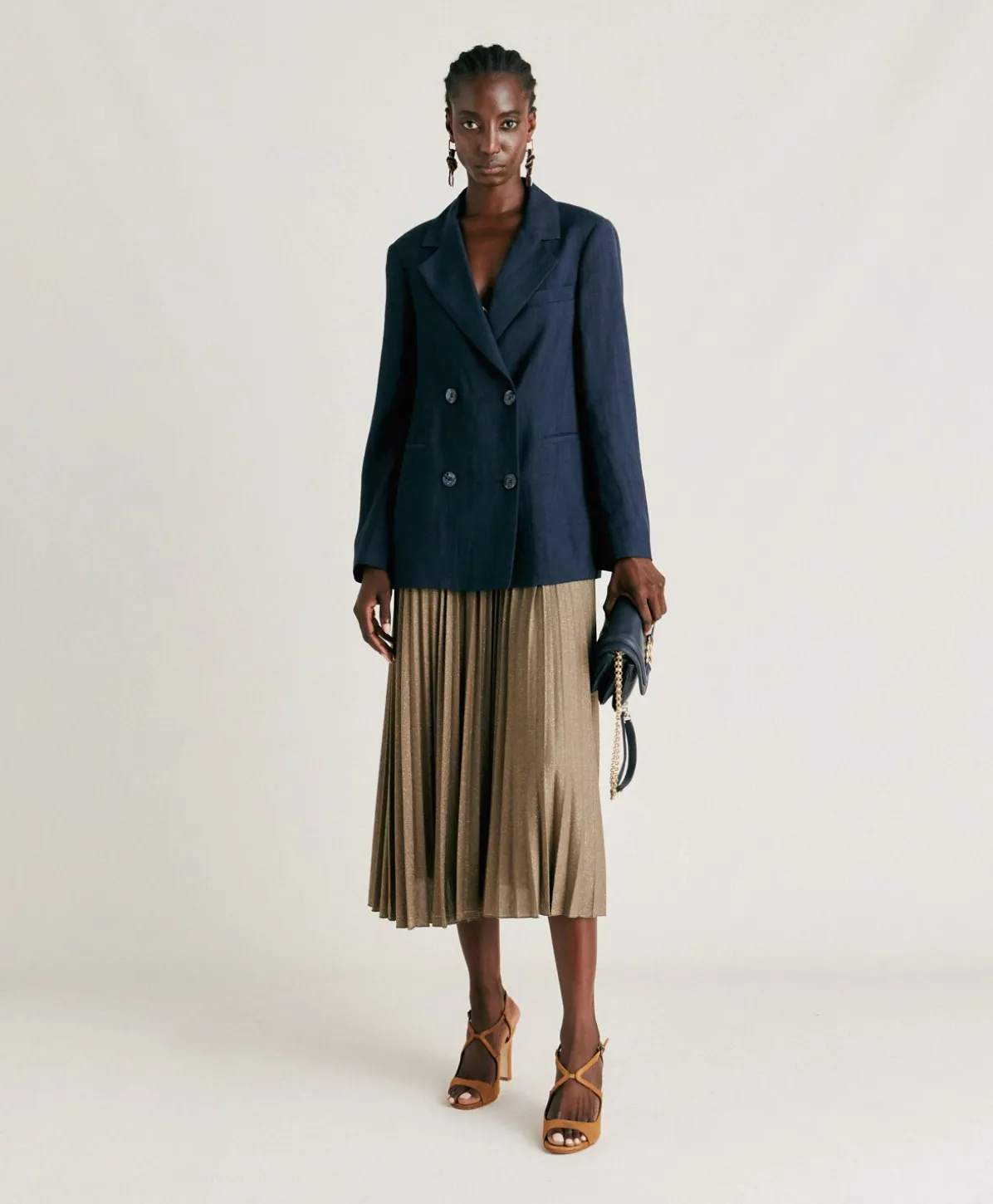 Veste Clair En Viscose De Lin Elegante - Bleu Nuit