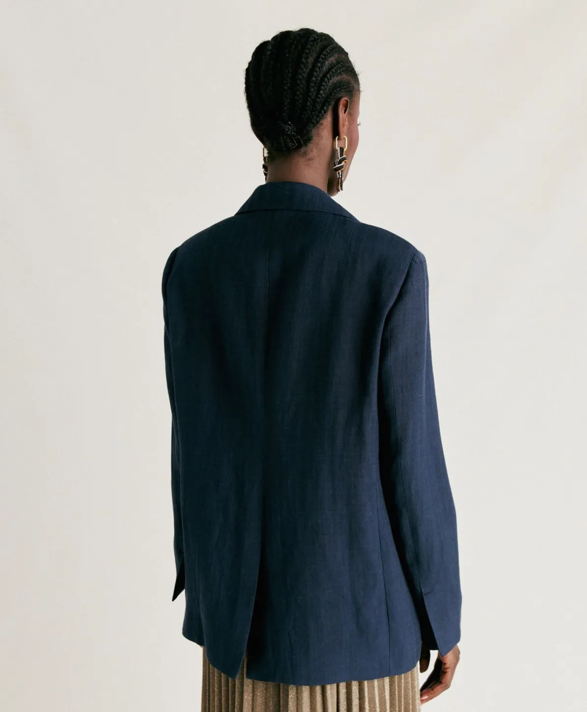 Veste Clair En Viscose De Lin Elegante - Bleu Nuit