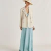 Veste Elegante En Lin Et Viscose Clair - Creme