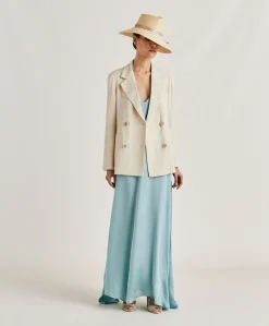Veste Elegante En Lin Et Viscose Clair - Creme