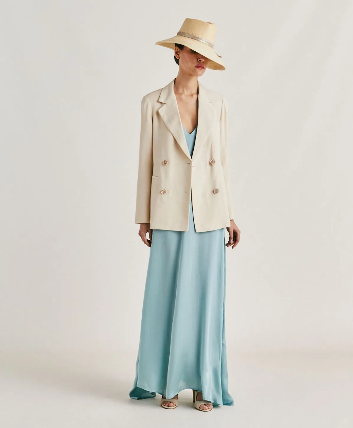 Veste Elegante En Lin Et Viscose Clair - Creme