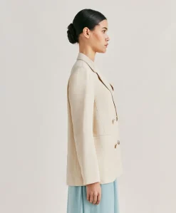 Veste Elegante En Lin Et Viscose Clair - Creme