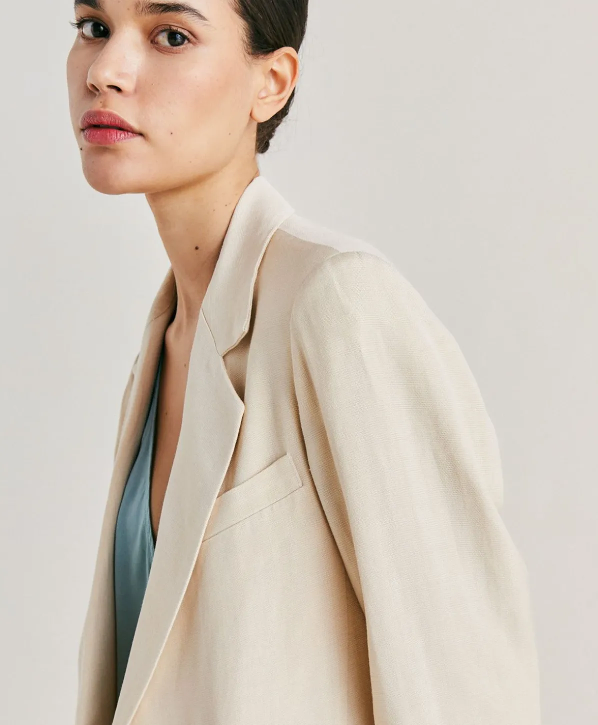 Veste Elegante En Lin Et Viscose Clair - Creme