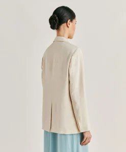 Veste Elegante En Lin Et Viscose Clair - Creme