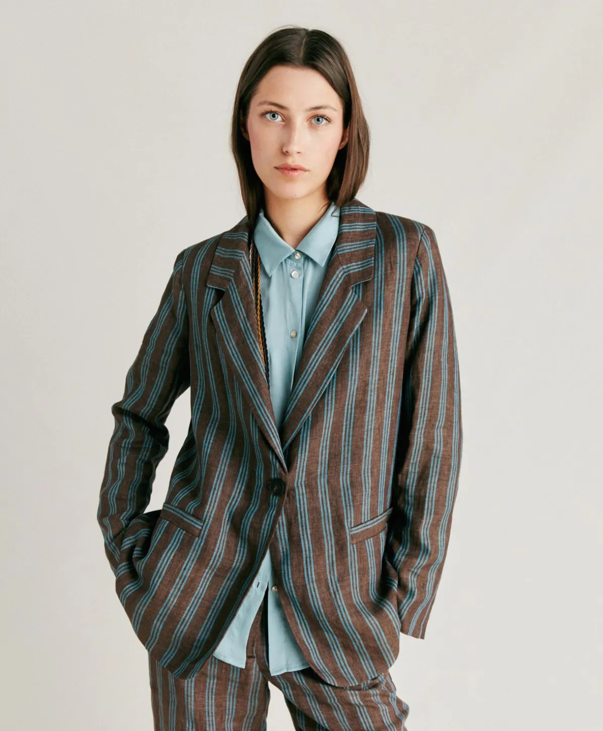 Veste En Lin Raye Dayton - Marron/Aqua